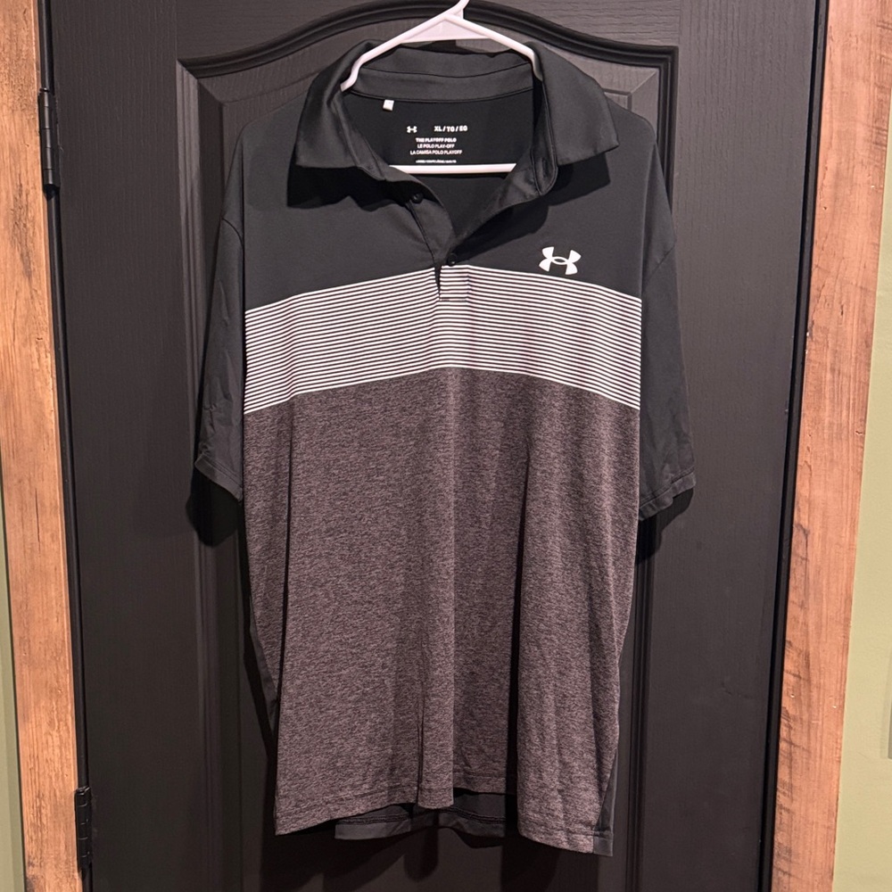 Under Armour Men's Black and Gray Striped Polo